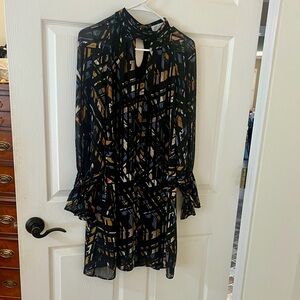 Molly Bracken Black Geometric Long Sleeve Dress